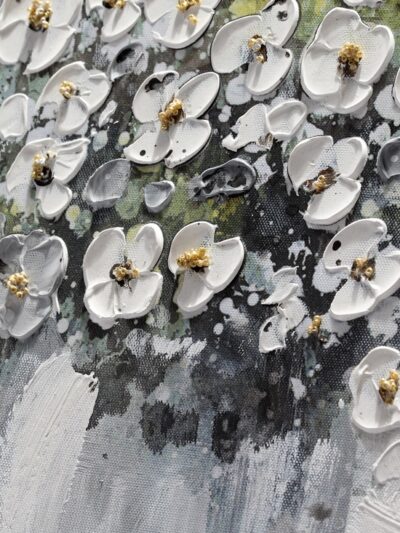Maal "White flowers" 60x90cm - Image 5